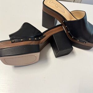 Jessica Simpson Black Mules with Chunky Heel and Platform Sole